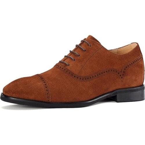 New Handmade Casual Cow Suede Leather Increasing Height Elevator Shoes with Hidden Insoles Taller 6CM Heighten