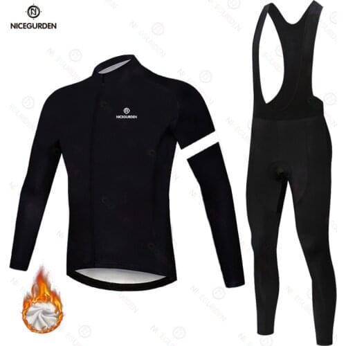 New winter warm fleece sweater mens cycling wear sports cycling mountain bike wear suspenders warm trousers suit long top