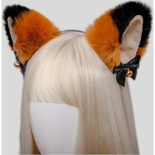 New Masquerade Halloween Cute Fox Cat Ears Plush Headband Lolita Cosplay Party Costume Bow Tie Bell Girls Anime Hair Accessories