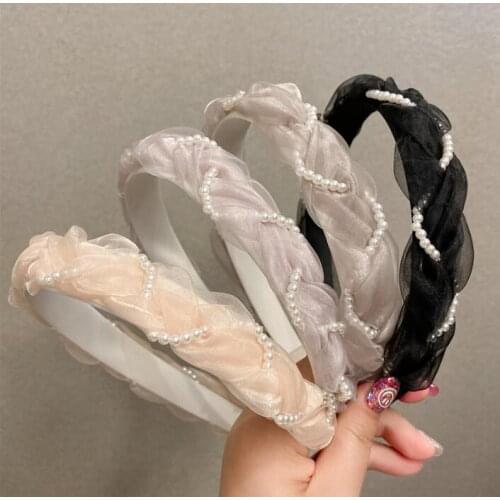 Korean fashion braid hairbands women sweet pearl hairpin Japanese ins style elegant women tender hairhoop