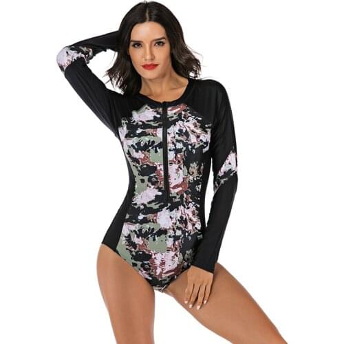 Full Suit for Swimming Licras Deportivas Mujer Larga One Piece Body Suit Surfing Rashguard Zipper Long Sleeve Barhing Suit Women