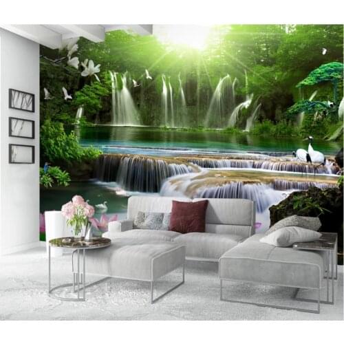Custom photo wallpapers for walls 3 d murals wallpapers Idyllic forest scenery water waterfall living room sofa background wall