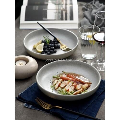 Simple Plate Solid Color Nordic Style Ceramic Deep Soup Round Plate, Household Irregular Dish Plate, Western Food Salad Plate