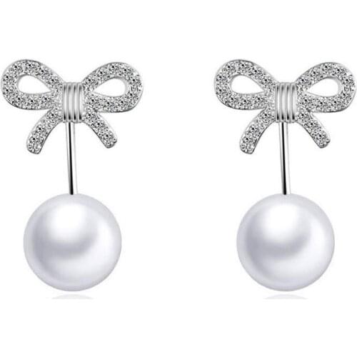 925 Sterling Silver Exquisite Temperament Anti-allergic Bowknot Zircon Drop Earrings Pearl Ear Jewelry For Women S-E371
