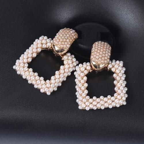 New Geometric Pearl Drop Earring For Women ZA Statement Hollow Matel Earrings Wedding Party Chram Gifts Bohemian Bijoux