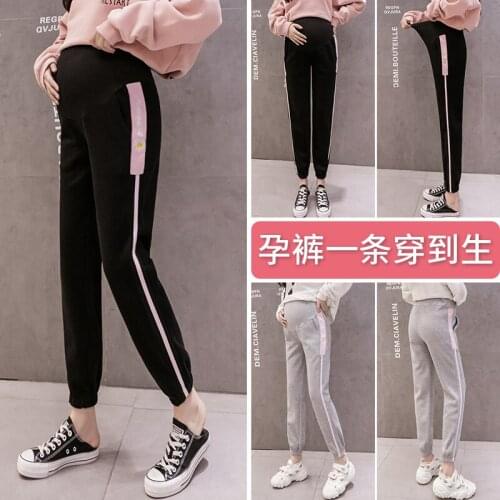827# Maternity Pants Spring Autumn Casual Pants Floral Comfy Belly Support Pants Elastic Waist Maternity Trousers