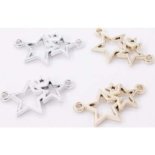 20pcs/lot KC Gold Color Pentagram Charms Connector Fit Bracelet for DIY Necklace Bracelet Jewelry Making Findings