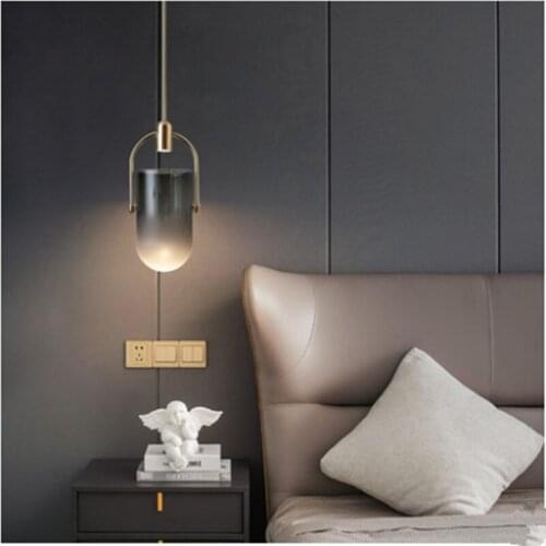 Modern minimalist frosted glass pendant lights LED bedroom living room hotel bar decoration lamp white smoke gray