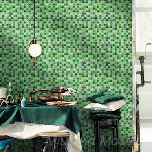 Fresh green color mix glass bathroom mosaic tile shower room wall decoration