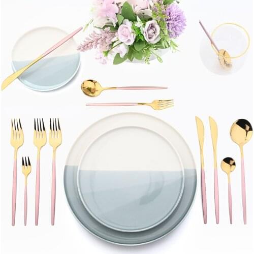 JANKNG 30Pcs Cutlery Set Pink Gold Dinnerware Set Stainless Steel Cutlery Spoon Knife Fork Flatware Wedding Party Silverware Set