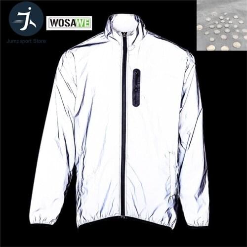 WOSAWE Cycling Sports Autumn Full Reflective Jackets Night Running Windproof Rainproof Warm Breathable Windbreaker Bike Jacket