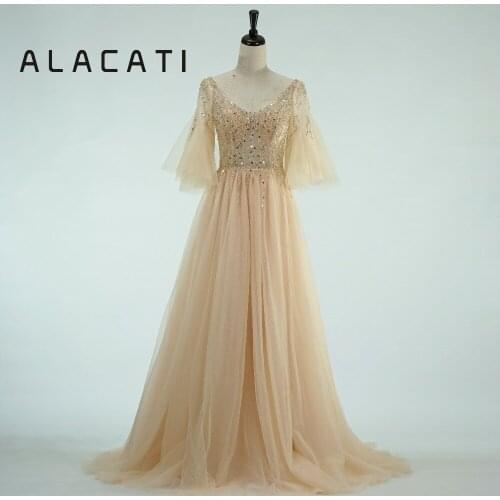 Evening dress female 2019 new word shoulder sexy slim long fishtail fashion beaded pearl evening dress