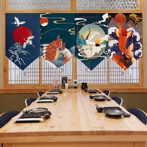 Japanese Crane Bar Triangle Flag Curtain Partition Curtain Izakaya Short Curtain Cuisine Sushi Restaurant Decoration Curtain