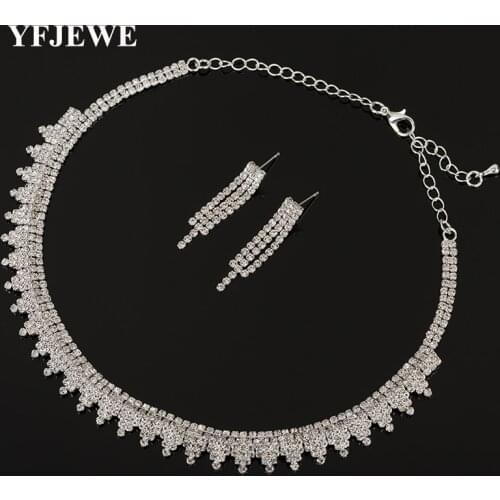 YFJEWE Fashion Womens Jewelry Tassel Crystal Earrings Pendant Jewelry Sets Artificial Wedding Chain Necklace Earrings Set N324