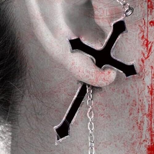 Dark Gothic Stylish Black Cross Stud Earrings For Women 2019 PUNK Chic Long Chain Charming Religious Crucifix Earrings Femme