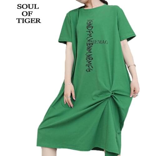 SOUL OF TIGER 2021 Korean Designer New Style Womens Vintage Printed Dresses Ladies Casual Loose Vestidos Oversized Streetwear