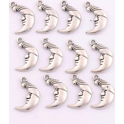 100Pcs Tibetan Silver Half Moon Face Spacer Charm Beads Pendants Alloy Jewelry DIY L096 2.2x13.9mm