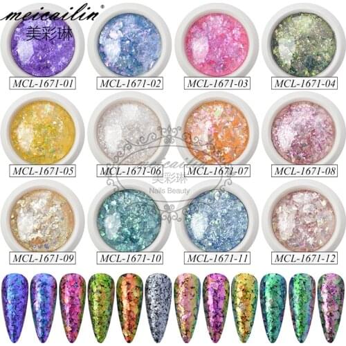 12 Color/Set Chameleon Nail Sequins Glitter Holographic Rinbow Yunjin Powder Dust Dazzling Transparent Manicure Decorations
