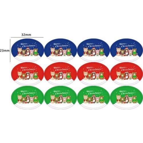 1200pcs/Lot Kawaii Bear Oval Shaped Merry Christmas Adhesive Cake Packaging Sealing Label Sticker Gift Stationery Wholesale