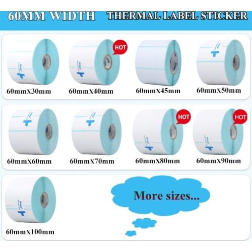 60 MM Width Self Adhesive Thermal White Label Sticker Paper Supermarket Price Blank Label Direct Print 1 Roll