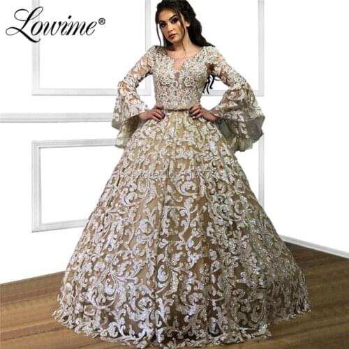 Glitter Muslim Evening Dresses Arabic Middle East Women Celebrity Party Dress 2019 Robe De Soiree Aibye Caftan Pageant Gowns New