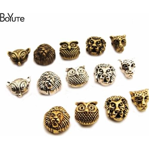 BoYuTe (100 Pieces/Lot) Metal Alloy Animal Fox Lion Owl Leopard Head Beads for Bracelet Jewelry Making
