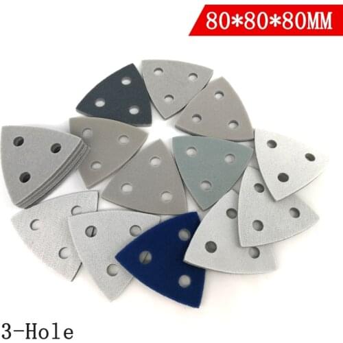 12Pcs Triangle 3-Hole Flocking Sponge Disc Sandpaper 80*80*80MM Self-adhesive 300-3000 Grit Polishing Grinding Tools