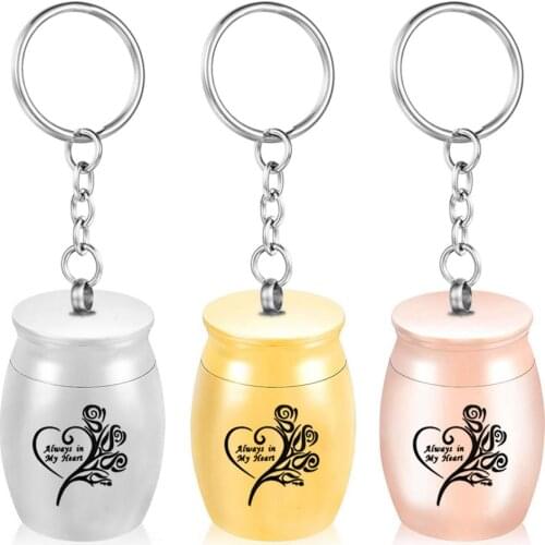 Always in My Heart Pendant Rose Flower Cremation Urn Keychain Memorial Keepsake Ashes Jewelry with Free Engraved