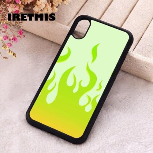 Iretmis 5 5S SE 2020 Phone Cover Case for iPhone 6 6S 7 8 Plus X Xs XR 11 12 Mini Pro Max Rubber Silicone Lime Flames