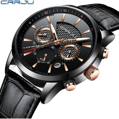 CRRJU 2212 Branded Men Belt Watch Six-hand Chronograph Luxury Fashion Quartz Business Mens Watches