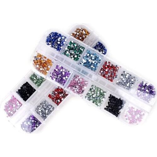 12 Color Mix Nail Art Rhinestones 2mm Strass Decoration Round Shape Designs All For Nails Charms Jewelry Supplies Professional