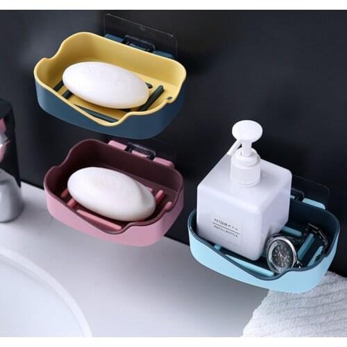 Suction Cup Soap Holder Drain Soap Box Bathroom Organizer Plastic Storage Box Wall-mounted Paste Tray Free Punching Accessories