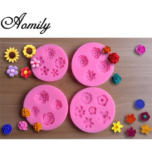 Aomily 4 Types Flower Patten Cake Silicone Molds Fondant Cake Decorating Tools Chocolate Candy Mold Resin Clay Mould Baking Tool