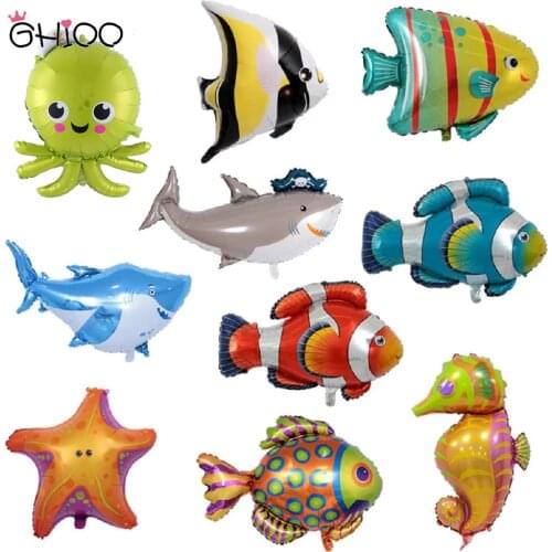 GIHOO 1pc Big Hippocampus Octopus Fish Shark Foil Balloon Ocean Animal Theme Party Kids Gifts Birthday Party Decora Helium Ballo