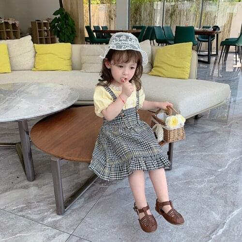 Summer Toddler Girls Skirts Fashion Plaid Suspender Skirt for Girl Korean Casual Cute Baby Clothing 2 3 4 5 6 Years Girl Skirts