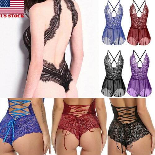 Fashion Lace Women Sexy Bodysuit Lingerie Nightwear Underwear G String Lace Sling Sleepwear Teddies Bodysuits Plus SIze