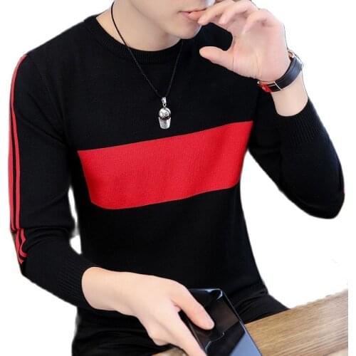 Mens Sweater，Sweaters，Fall Pullovers, New Stripe, Crew Neck, Long Sleeve Knitwear, Patchwork, Three Colors, M-3XL, Casual Base