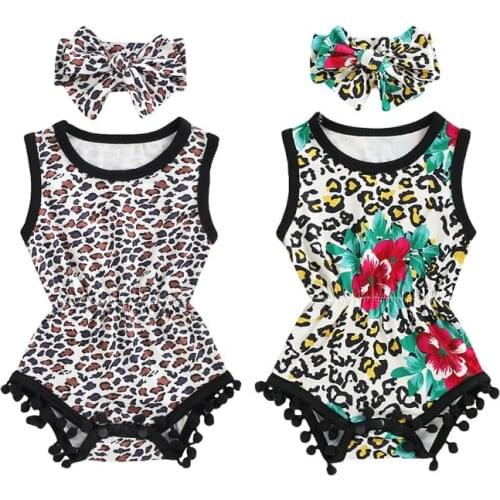 NEW 2020 Summer Newborn Baby Girls Leopard Romper Tassel Jumpsuit Headband Outfits Clothes 0-18M