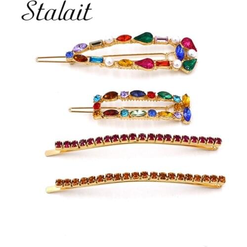 Charming Hair Clip Women Girls Colorful Crystal Rhinestone Hairpins Water Drop Hollow Barrettes Hair Accessories New Arrival