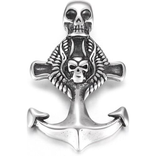 Stainless Steel Anchor Skull Pendant Polished DIY Neckalce Slide Pendants Accessories for Jewelry Making Supplies
