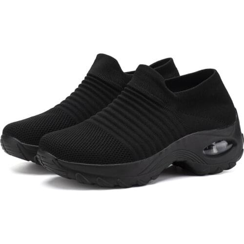 Plus Size Platform Big Soles Womens Sports Shoes Women Sneakers Socks Womens Running Shoes Womens Sports Shoes Black Gym B-471