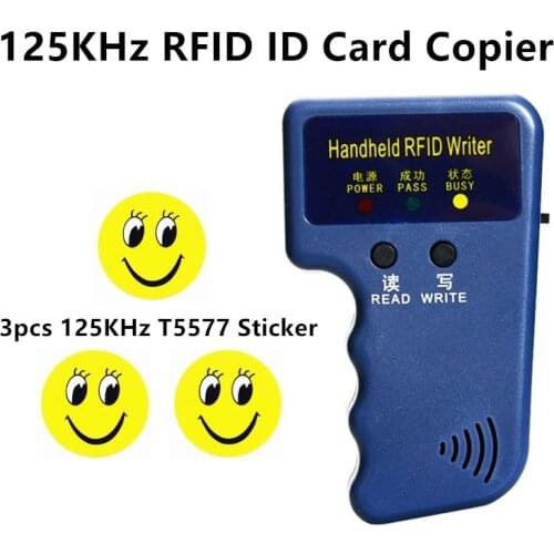 Handheld 125KHz EM4100 RFID Copier Writer Duplicator Programmer Reader + 5pcs T5577 EM4305 Rewritable ID Keyfobs Tags Card