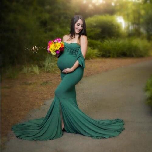 Mermaid Maternity Cotton Dresses Photo Shoot Pregnant Women Sexy Shoulderless Pregnancy Baby Shower Photography Props Clothes