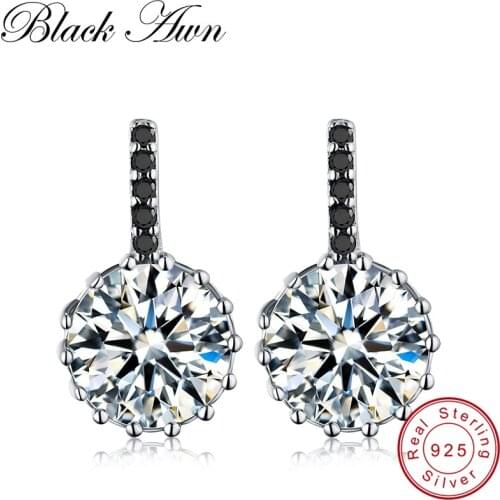 [BLACK AWN] 100% 925 Sterling Silver wedding Jewelry Black Spinel Stone Cute Engagement Stud Earrings for Women T101