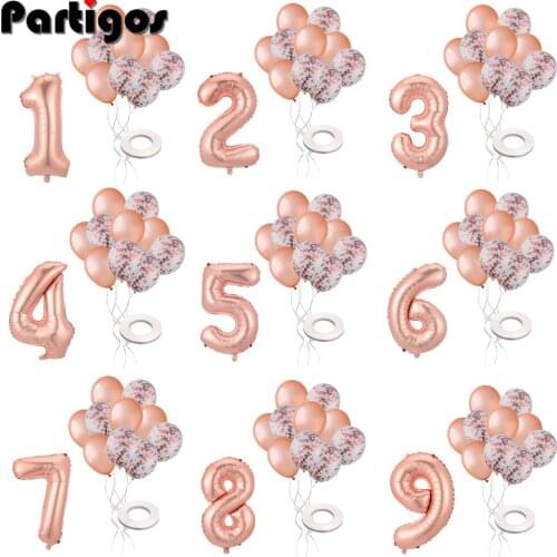 1set Rose Gold 1 2 3 4 5 6 7 8 9 Foil Balloons Number Happy Birthday Balloon 1st Birthday Party Decorations Kids Baby Shower