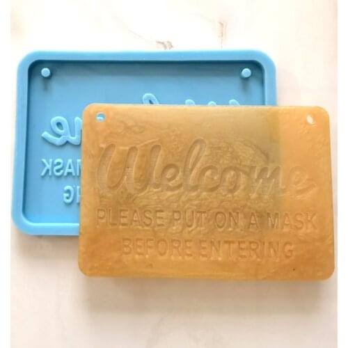 Handmade Welcome-Door Plate Resin Mold Silicone Letter Sign Please Wear a Mask Before Entering Resin Mold Craft Tools