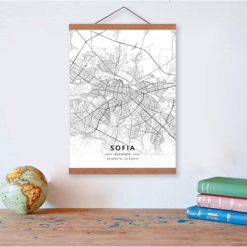 Sofia, Bulgaria City Map Wooden Framed Canvas Painting Home Decor Wall Art Print Pictures Poster Hanger