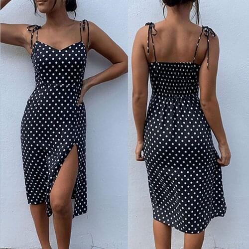 Mid long youth girls series womens polka dot suspender lace dress summer womens wearплатье рубашка женская2021