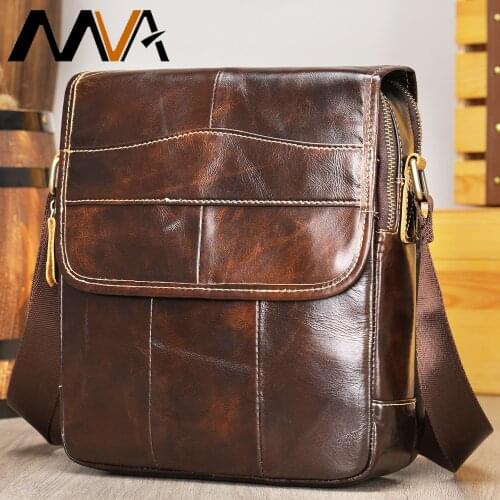 MVA Mens Genuine Leather Bag for Men Vintage Shoulder Bags Male Messenger Bag Man Leather Ipad Flap Mens Bags Small Casual 1121