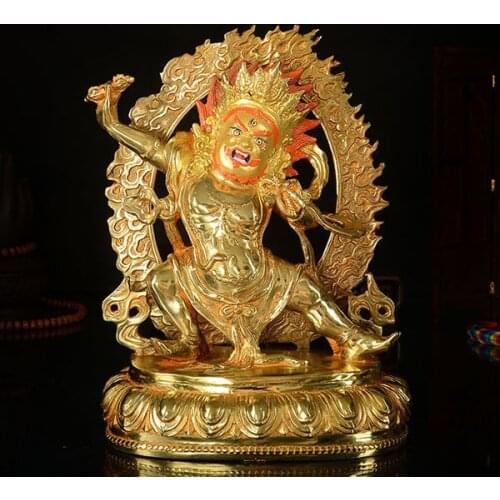 Wholesale good Buddha 25CM -HOME Talisman efficacious Protection Tibetan Buddhism Vajrapani gold-plated buddha figure statue